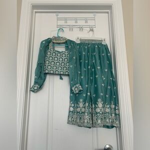 Elegant Teal Embroidered Two-Piece Set